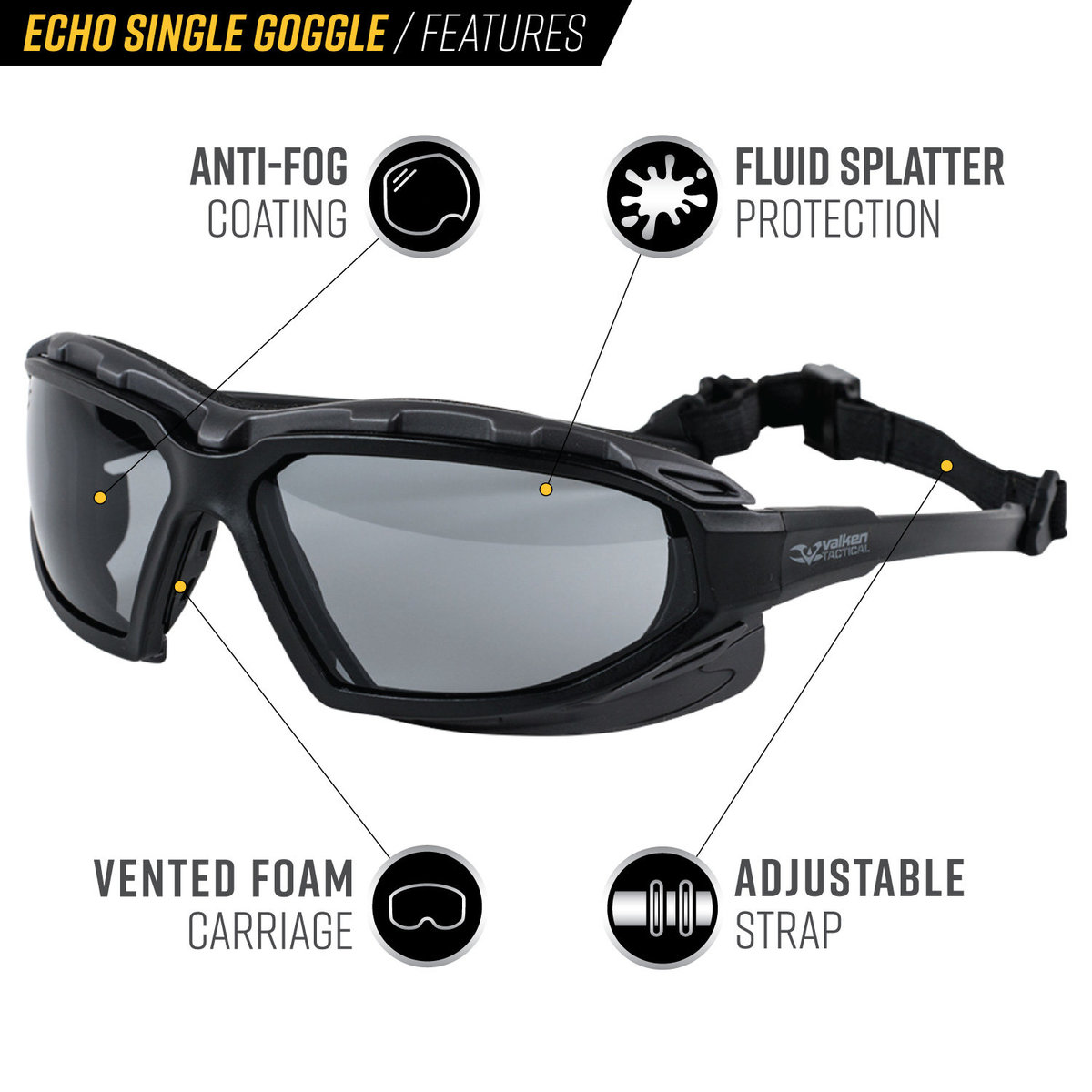 Valken Goggle V-TAC Echo clear, airsoft