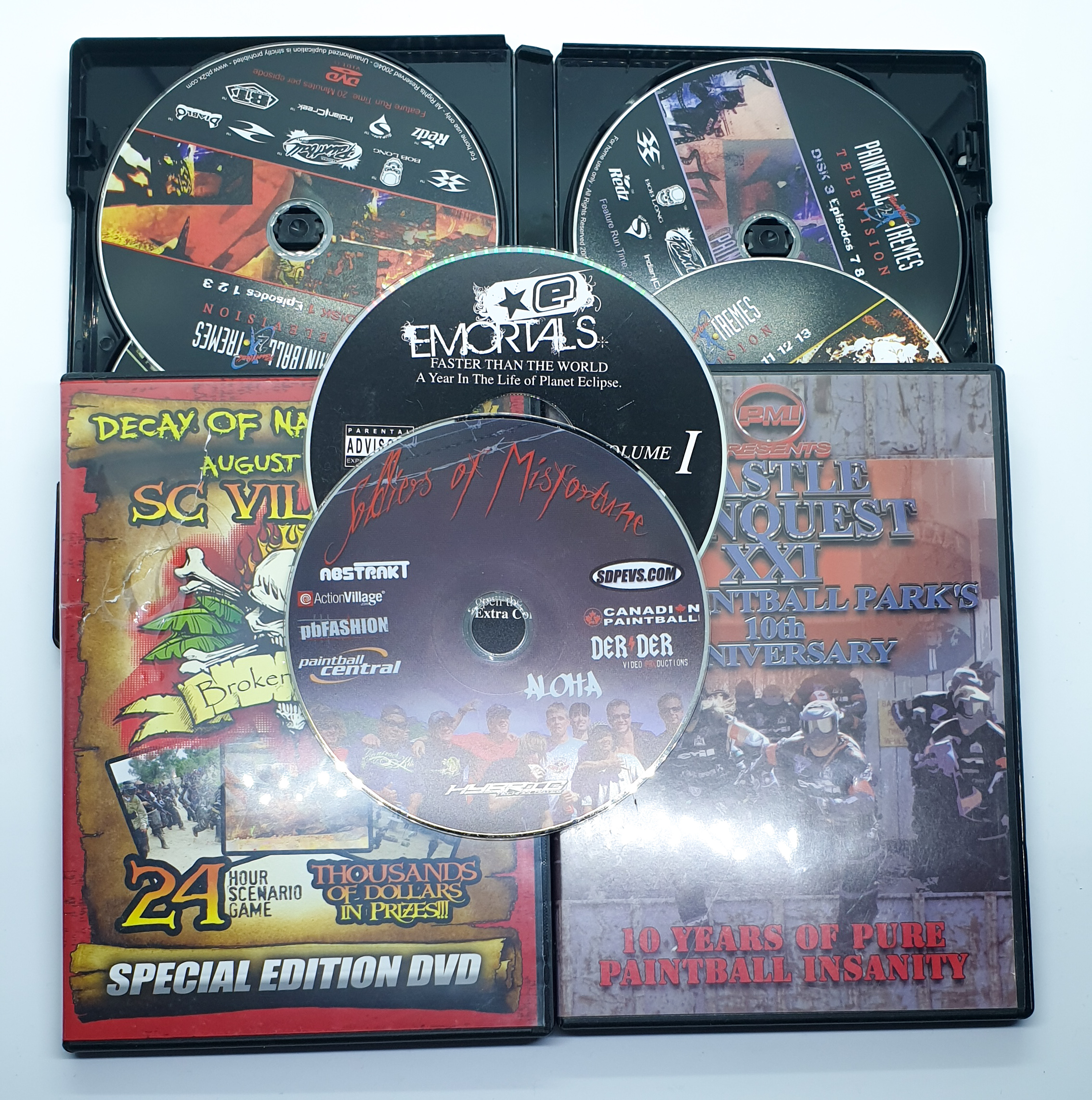 8 Paintball DVD's - USED