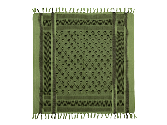 Pirate Skull Pattern Shemagh Scarf - Olive