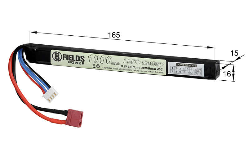 Battery Li-Po 1000mAh 11.1V 20/40C, Deans, 8FIELDS