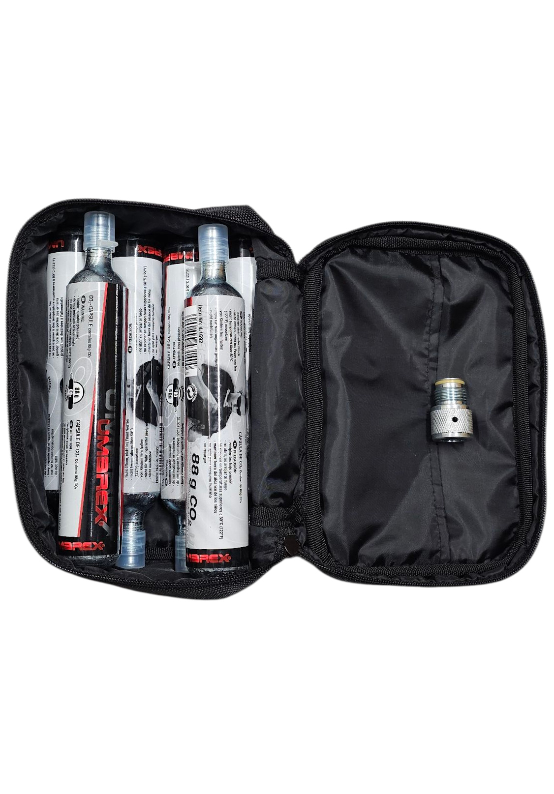 6pcs 88g CO2 Cartridges, Adapter and Bag - USED