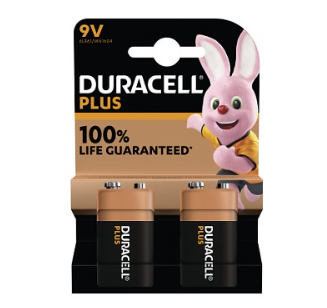 Duracell Plus 9V Paristo exp.10/27, 2 kpl