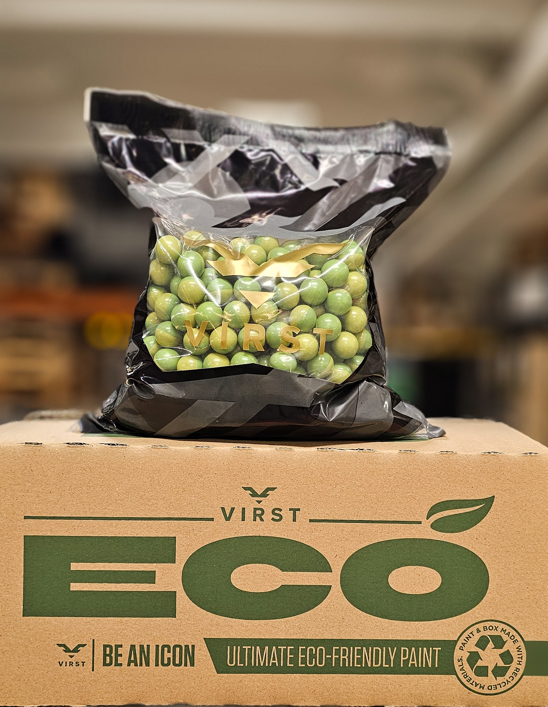 Virst ECO Värikuulat .68 Cal 2000 kpl - fern/lime-olive kuori ja keltainen maali